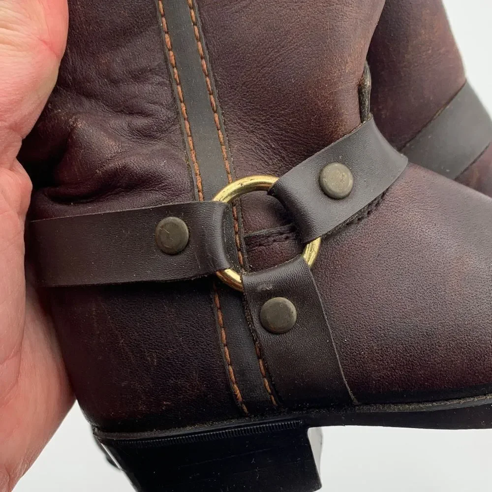 Vintage Style Toddler Brown Leather Harness Boots size 7D